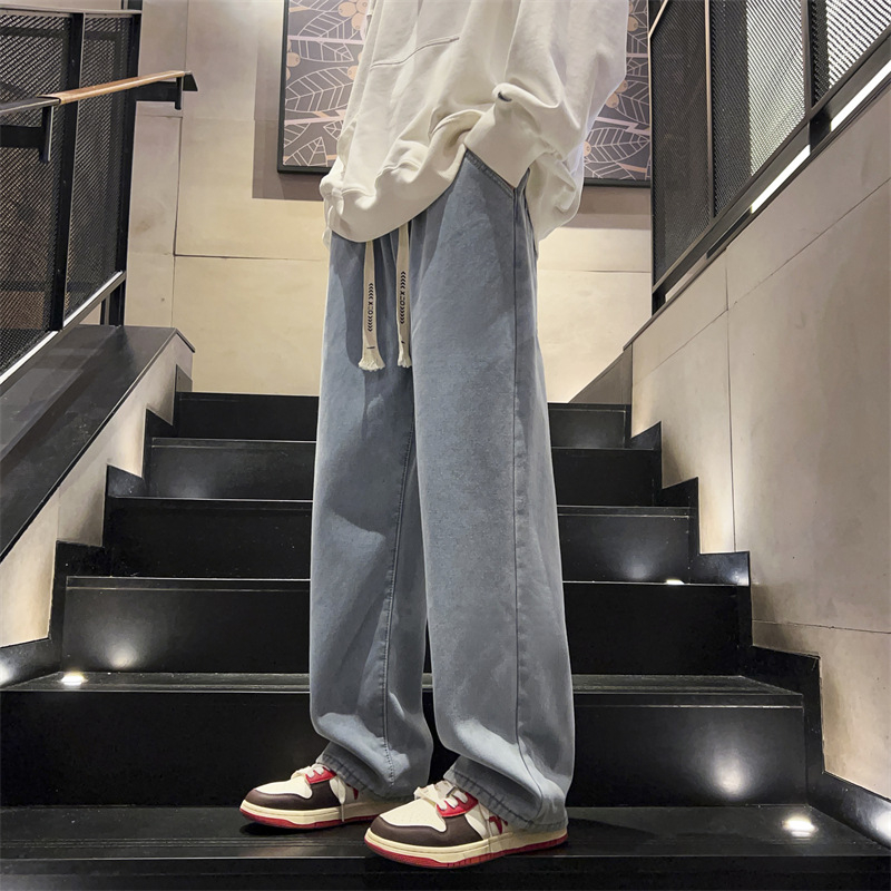 Muške traperice od denima s baršunastim podstavom i fleece unutarnjom oblogom, ravni kroj, srednji pojas, šnura zatvaranje