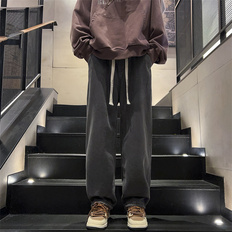 Muške traperice od denima s baršunastim podstavom i fleece unutarnjom oblogom, ravni kroj, srednji pojas, šnura zatvaranje