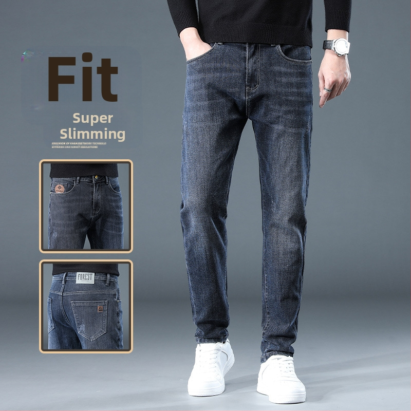 Vyriniai tiesūs džinsai su fleece pamušalu, storesnis džinsas, mikroelastinis, vidutinio juosmens (Žiemos 2025 leidimas)