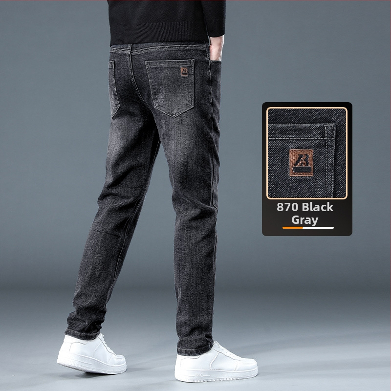 Vyriniai tiesūs džinsai su fleece pamušalu, storesnis džinsas, mikroelastinis, vidutinio juosmens (Žiemos 2025 leidimas)