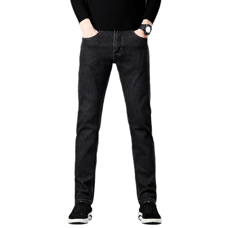 Muške traperice s flecom, ravni kroj, srednji visina struka, zatvarač, pamuk-poliester-elastan smjesa, jesensko nošenje