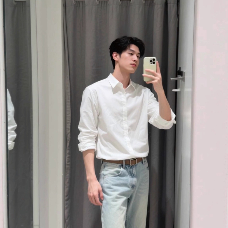 Férfi ing – fiatalos casual, laza szabás, poliészter ≥96%, hosszú ujjak, blokkokkal tervezett minta.