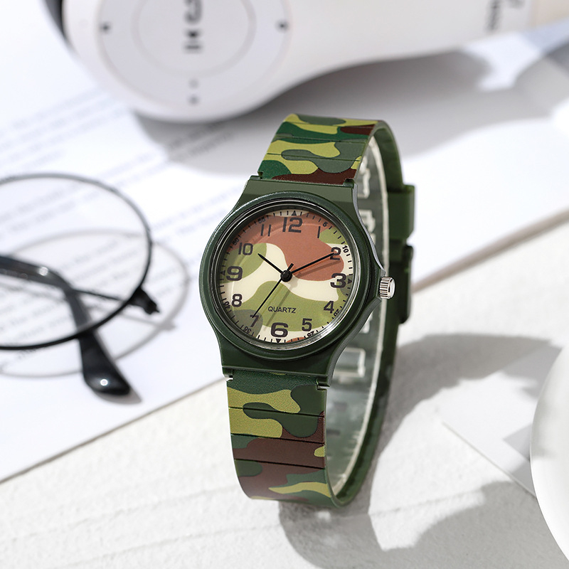 Ceas pentru copii, quartz, stil militar, afișaj analog cu cifre, mecanism Seagull SL68, curea TPU