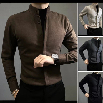 Állógalléros ing, hosszú ujjú, egyszínű lenanyag 96%+, vasalásmentes felület, lazán szabott