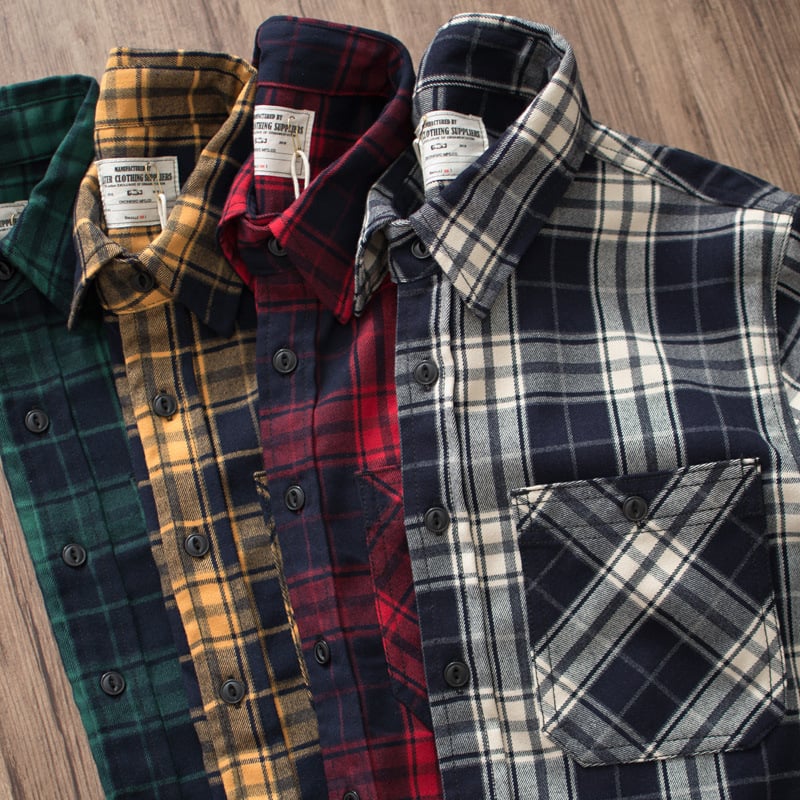 Cămașă de bărbați cu model în carouri, mâneci lungi, guler ascuțit, croială lejeră, țesătură din bumbac amestec