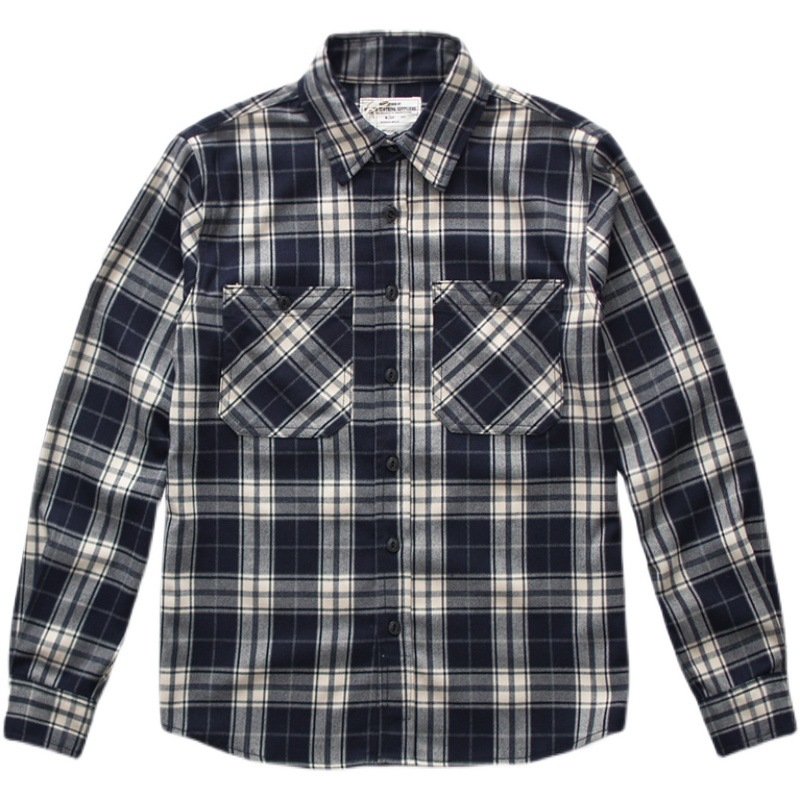 Cămașă de bărbați cu model în carouri, mâneci lungi, guler ascuțit, croială lejeră, țesătură din bumbac amestec