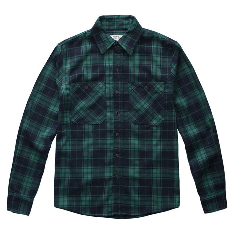 Cămașă de bărbați cu model în carouri, mâneci lungi, guler ascuțit, croială lejeră, țesătură din bumbac amestec