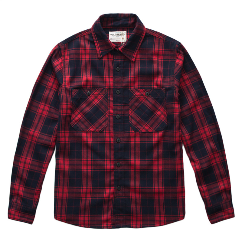 Cămașă de bărbați cu model în carouri, mâneci lungi, guler ascuțit, croială lejeră, țesătură din bumbac amestec