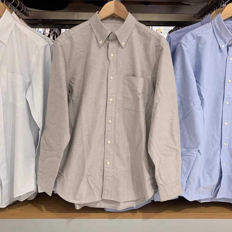 Мъжка риза с лен 96%+, стояща яка, дълги ръкави, свободен силует