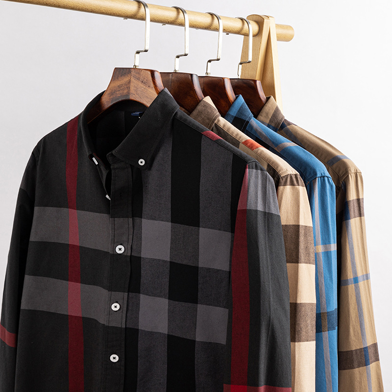 Meeste pikkade varrukatega särk Oxford puuvillast, ruuduline muster, ruudukujuline krae, ei triikida