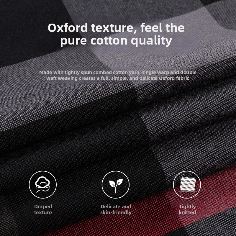 Meeste pikkade varrukatega särk Oxford puuvillast, ruuduline muster, ruudukujuline krae, ei triikida