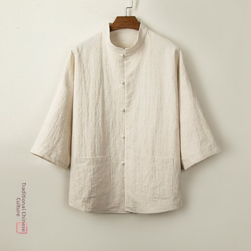 Särk, vaba lõikega, 3/4 varrukad, seisav krae, niiskust juhtiv puuvillane