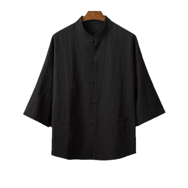 Särk, vaba lõikega, 3/4 varrukad, seisav krae, niiskust juhtiv puuvillane