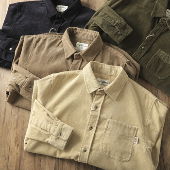 Meeste korduroyst särk – paks, vaba lõige, pikkade varrukatega, ühevärviline puuvillasegu 71–80%