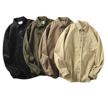 Meeste korduroyst särk – paks, vaba lõige, pikkade varrukatega, ühevärviline puuvillasegu 71–80%