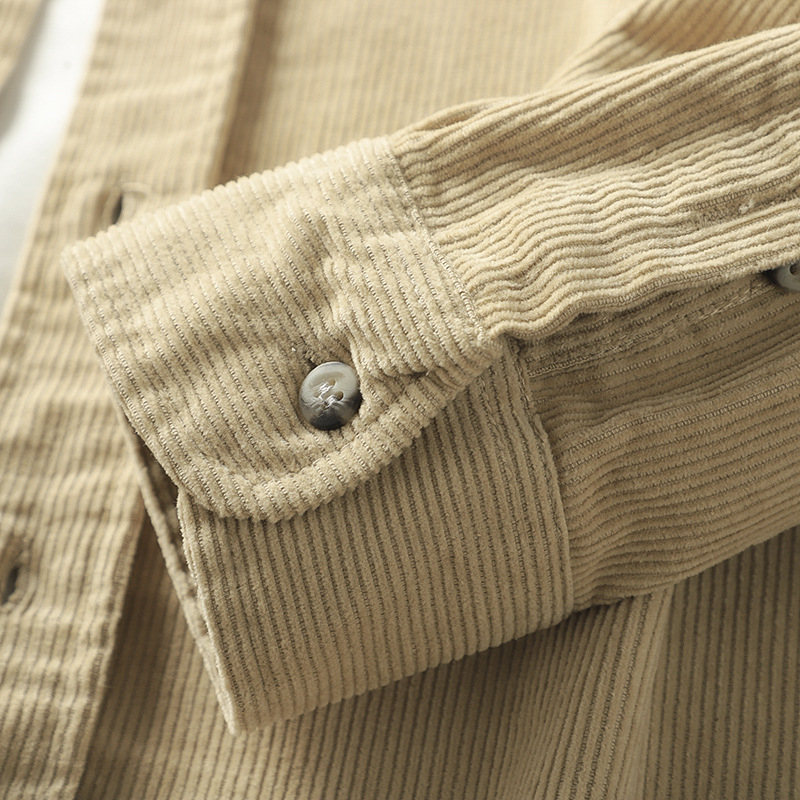 Meeste korduroyst särk – paks, vaba lõige, pikkade varrukatega, ühevärviline puuvillasegu 71–80%