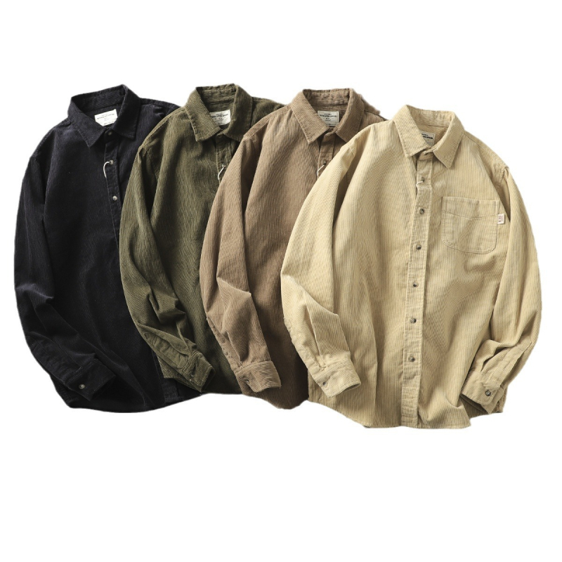 Meeste korduroyst särk – paks, vaba lõige, pikkade varrukatega, ühevärviline puuvillasegu 71–80%