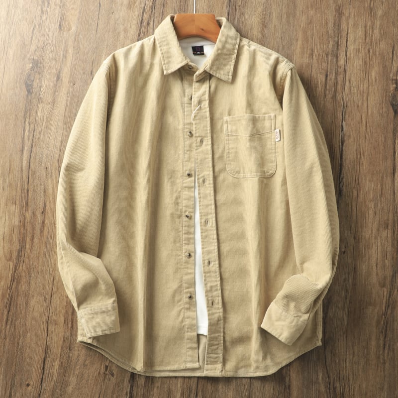 Meeste korduroyst särk – paks, vaba lõige, pikkade varrukatega, ühevärviline puuvillasegu 71–80%