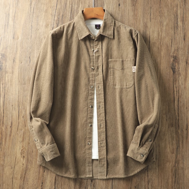 Meeste korduroyst särk – paks, vaba lõige, pikkade varrukatega, ühevärviline puuvillasegu 71–80%