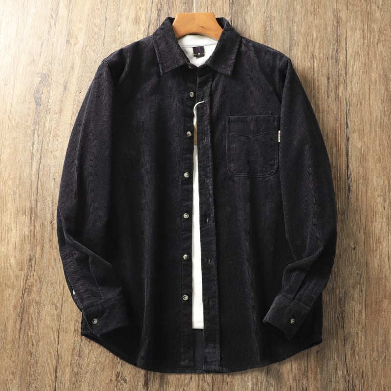 Meeste korduroyst särk – paks, vaba lõige, pikkade varrukatega, ühevärviline puuvillasegu 71–80%