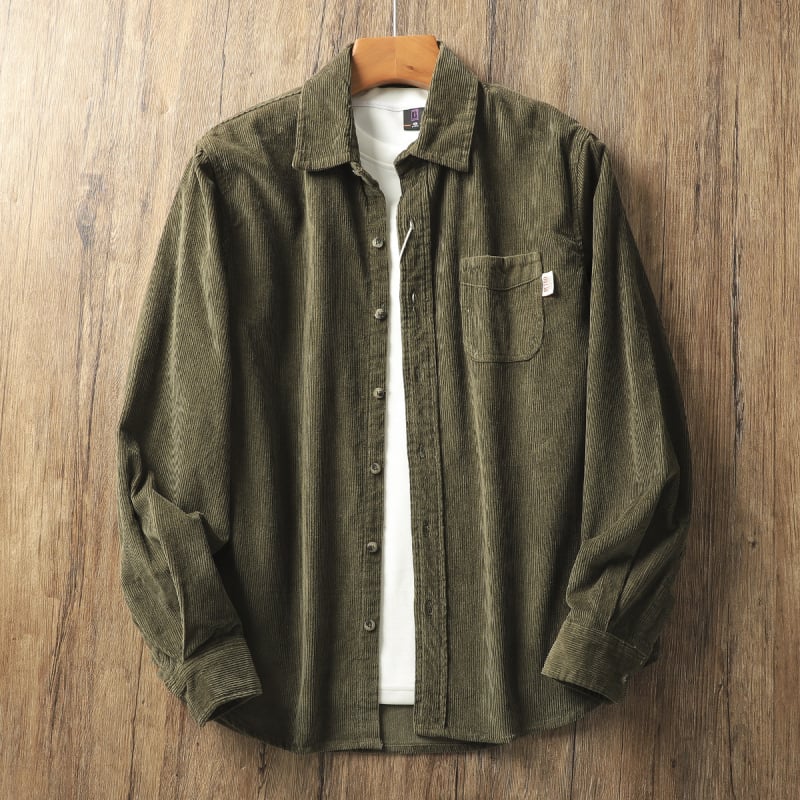 Meeste korduroyst särk – paks, vaba lõige, pikkade varrukatega, ühevärviline puuvillasegu 71–80%