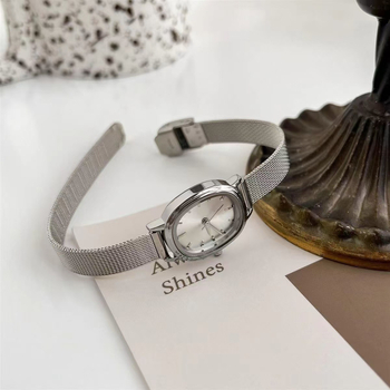 Ceas de femei cu cadran oval, mișcare quartz, curea din oțel inoxidabil, carcasă din aliaj, model SL68