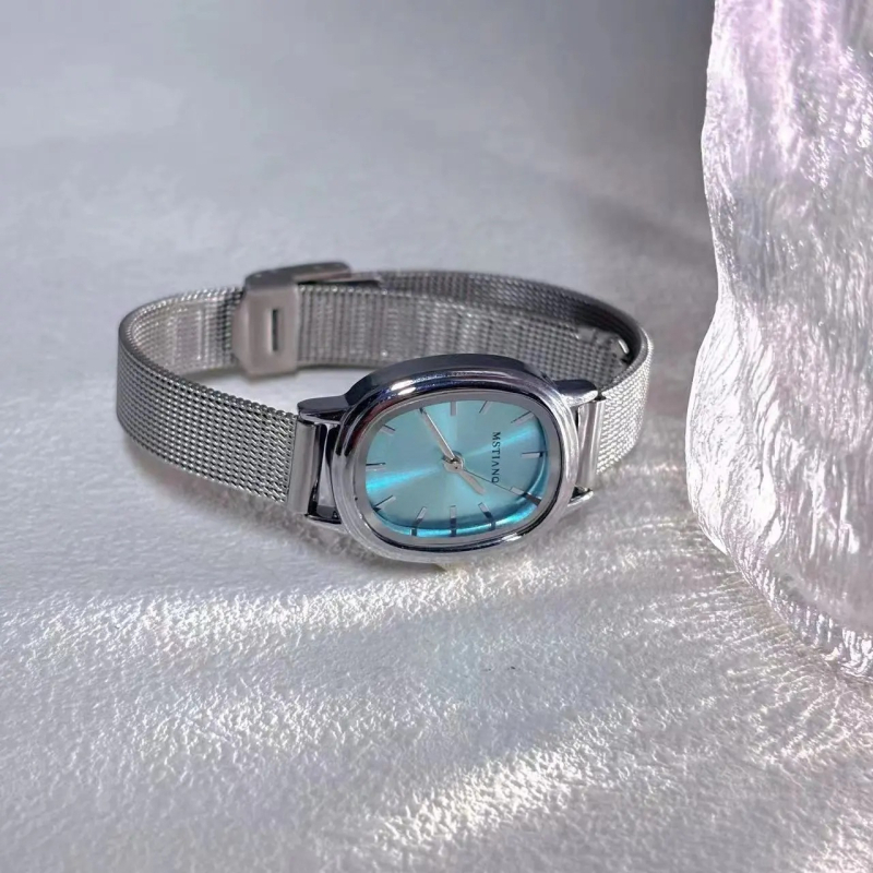 Ceas de femei cu cadran oval, mișcare quartz, curea din oțel inoxidabil, carcasă din aliaj, model SL68