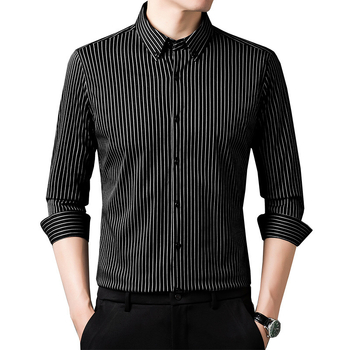 Meeste triibuline pikkade varrukatega särk, kõrge elastsus, kortsuvaba, kevad-sügise äriline igapäevane riietus