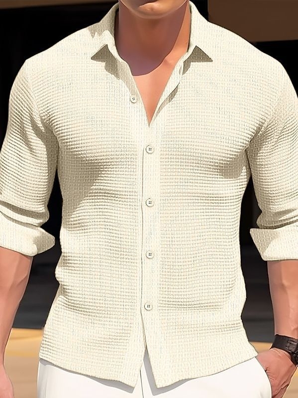 Meeste särk lappekaela, pikad varrukad, lahtine lõige, puuvillase segu kangas, ülemine õmblus