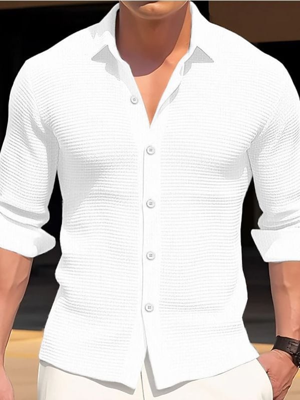 Meeste särk lappekaela, pikad varrukad, lahtine lõige, puuvillase segu kangas, ülemine õmblus