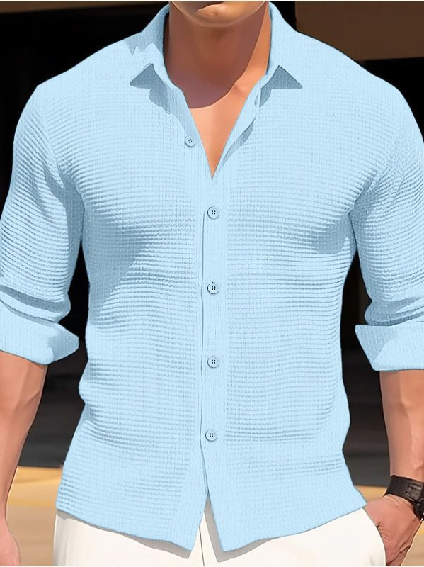 Meeste särk lappekaela, pikad varrukad, lahtine lõige, puuvillase segu kangas, ülemine õmblus