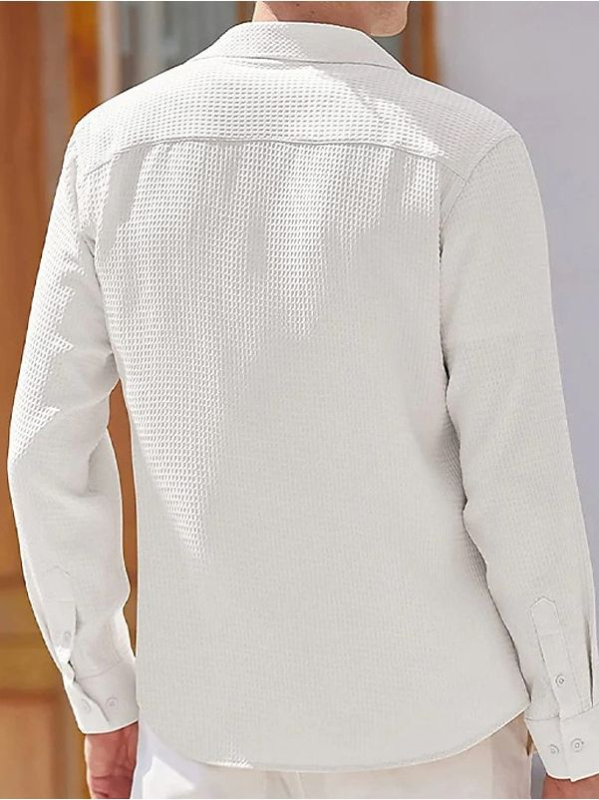 Meeste särk lappekaela, pikad varrukad, lahtine lõige, puuvillase segu kangas, ülemine õmblus