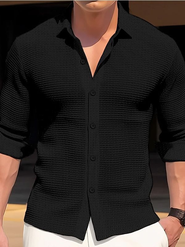 Meeste särk lappekaela, pikad varrukad, lahtine lõige, puuvillase segu kangas, ülemine õmblus