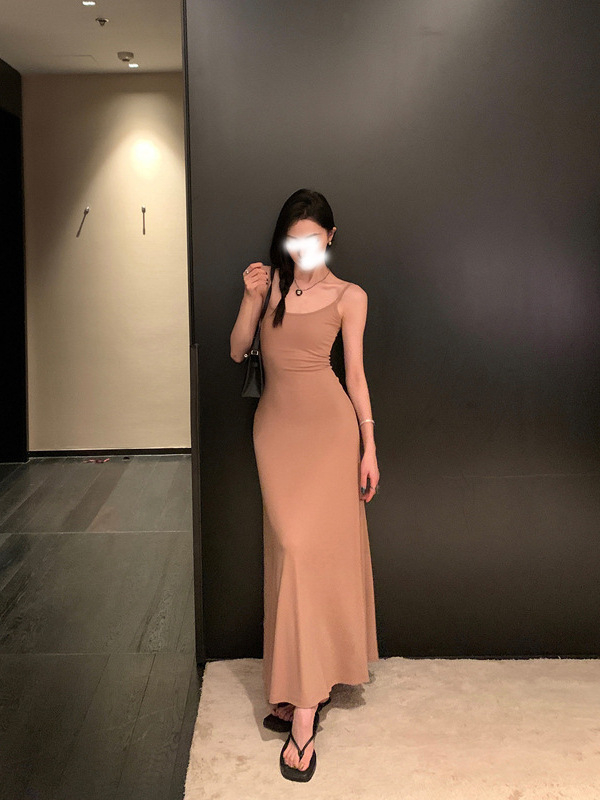 Rochie tricotată cu bretele, din bumbac, fără mâneci, decolteu pătrat, talie înaltă