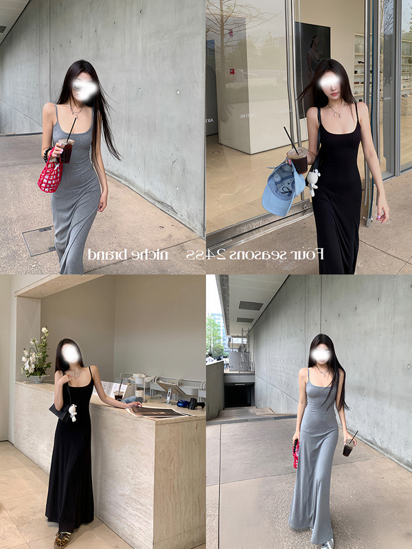 Rochie tricotată cu bretele, din bumbac, fără mâneci, decolteu pătrat, talie înaltă