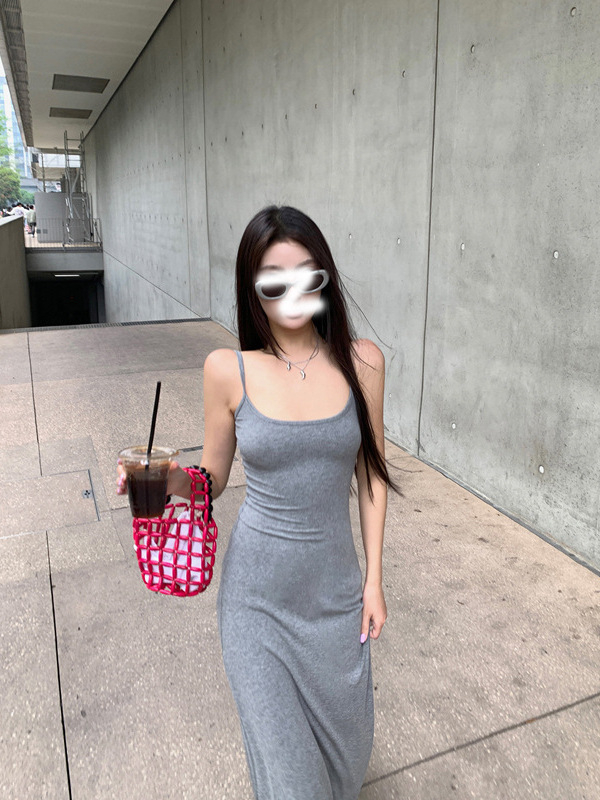 Rochie tricotată cu bretele, din bumbac, fără mâneci, decolteu pătrat, talie înaltă