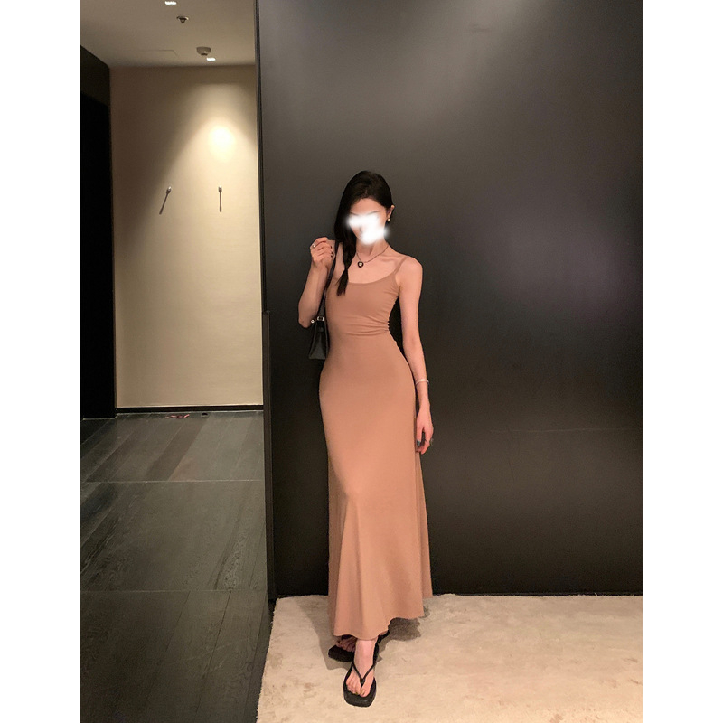 Rochie tricotată cu bretele, din bumbac, fără mâneci, decolteu pătrat, talie înaltă