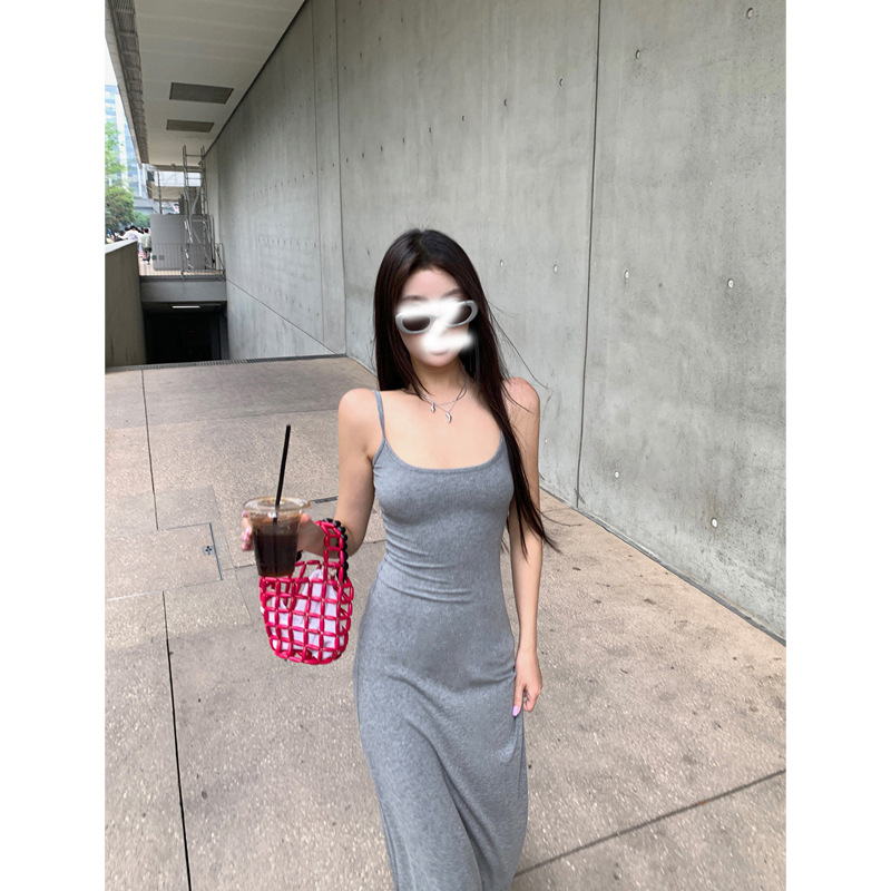 Rochie tricotată cu bretele, din bumbac, fără mâneci, decolteu pătrat, talie înaltă