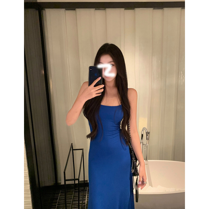 Rochie tricotată cu bretele, din bumbac, fără mâneci, decolteu pătrat, talie înaltă