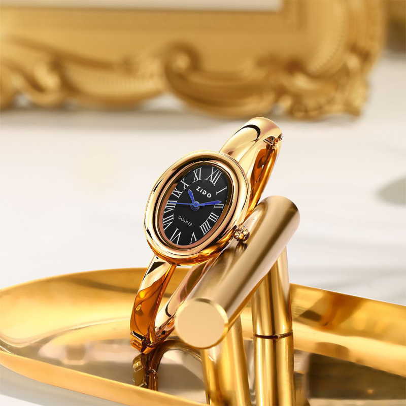 Ceas de femei cu brățară ovală, mișcare cuarț, carcasă din aliaj, curea din aliaj, rezistent la apă