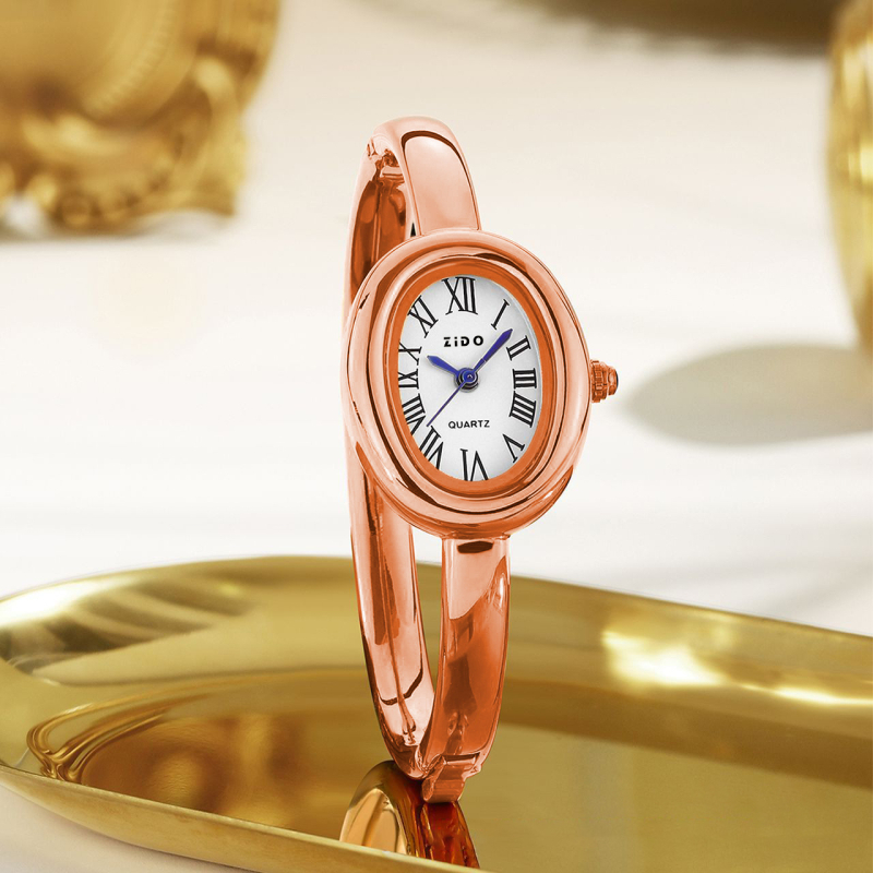 Ceas de femei cu brățară ovală, mișcare cuarț, carcasă din aliaj, curea din aliaj, rezistent la apă