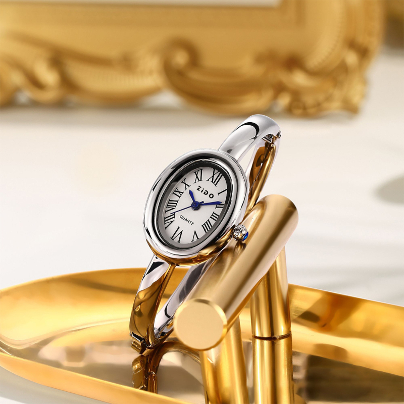 Ceas de femei cu brățară ovală, mișcare cuarț, carcasă din aliaj, curea din aliaj, rezistent la apă
