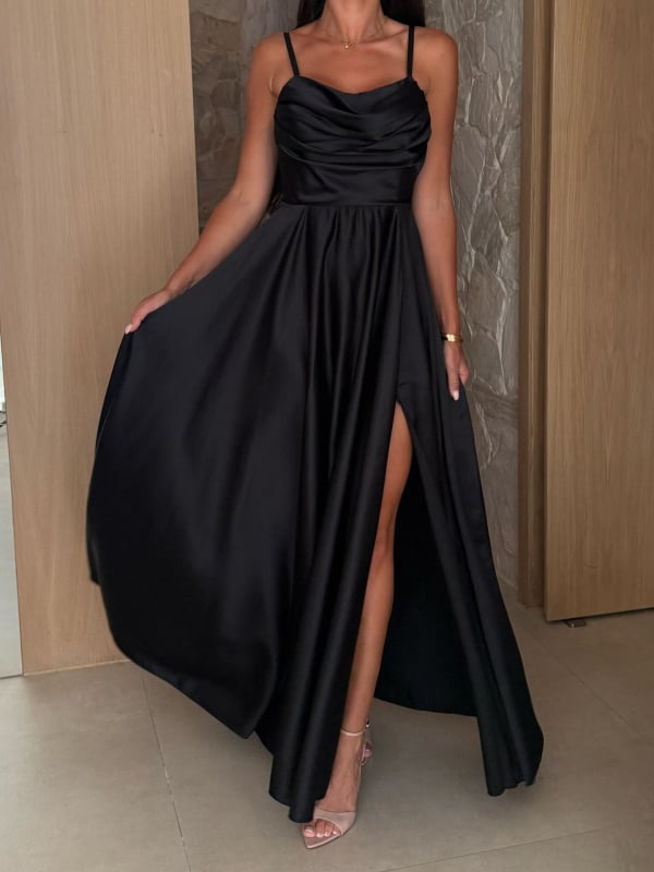 Elegantna haljina bez naramenica s plisiranom dugom suknjom, poliester, ljetni model 2025