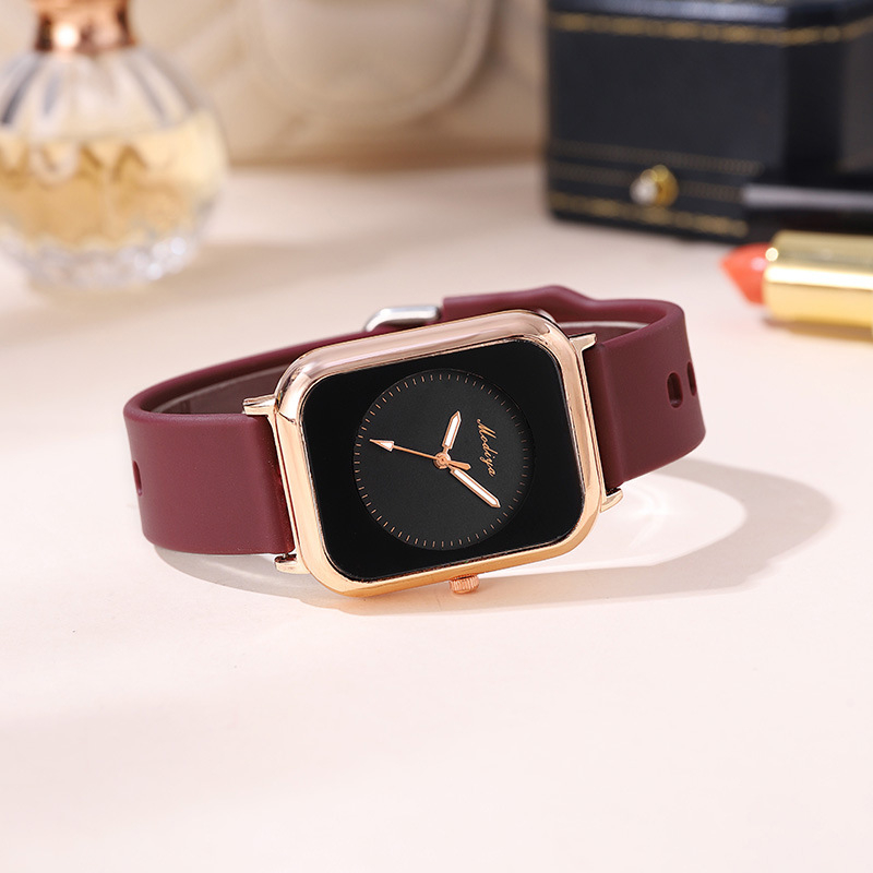 Ceas de damă cu cadran dreptunghiular și curea din silicon, model GJ084, mișcare Morning Dragon, carcasă din aliaj de zinc, sticlă minerală