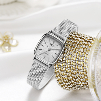 Gödel ceas dama quartz - cadran pătrat, față texturată cu model sclipitor, carcasă din aliaj, curea din aliaj, rezistență la apă 30m