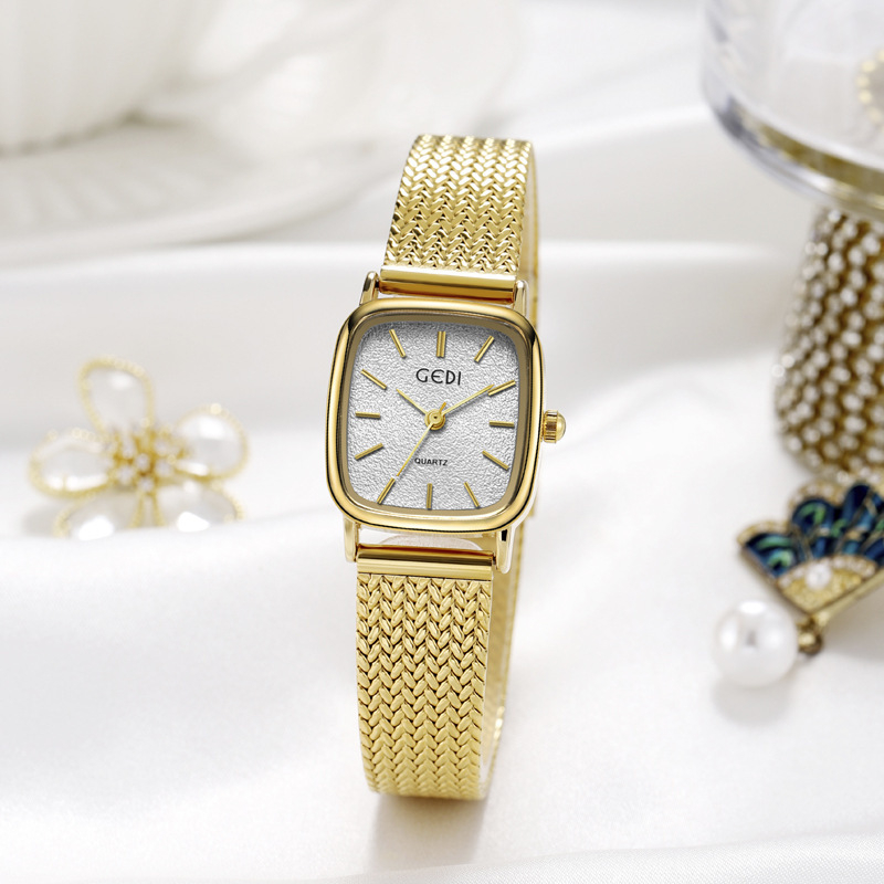 Gödel ceas dama quartz - cadran pătrat, față texturată cu model sclipitor, carcasă din aliaj, curea din aliaj, rezistență la apă 30m