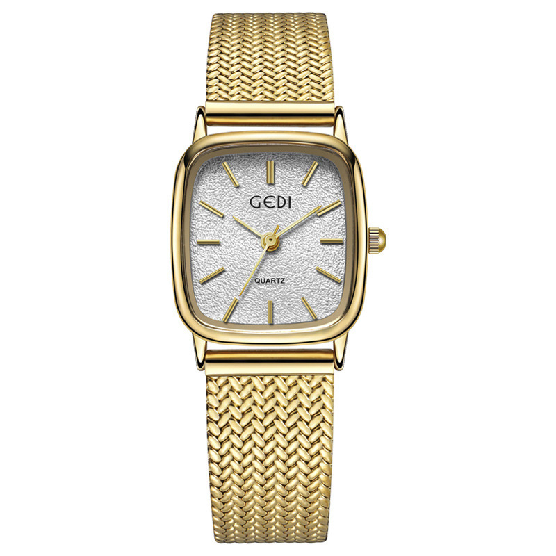 Gödel ceas dama quartz - cadran pătrat, față texturată cu model sclipitor, carcasă din aliaj, curea din aliaj, rezistență la apă 30m