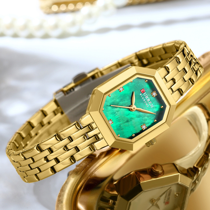 Curren 9108 Ceas dama cu carcasă octagonală și curea din aliaj, cuarț, rezistență la apă 30 m, mecanism Miyota japonez