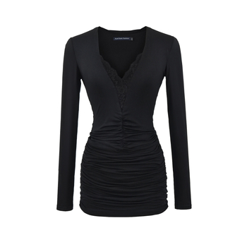 Rochie cu decolteu în V, mâneci lungi, croială în A, material Spandex, lansare toamnă 2025