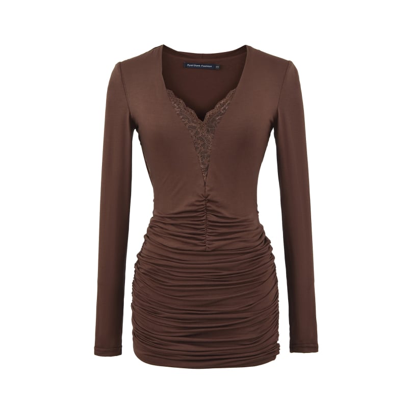 Rochie cu decolteu în V, mâneci lungi, croială în A, material Spandex, lansare toamnă 2025